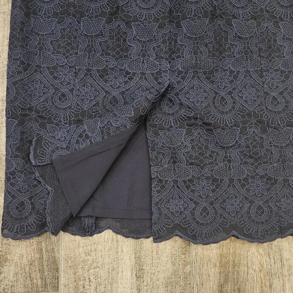 Tory Burch Dress Womens Size 4 Navy Blue Lace Pencil V Neck Strapless Lined Slit